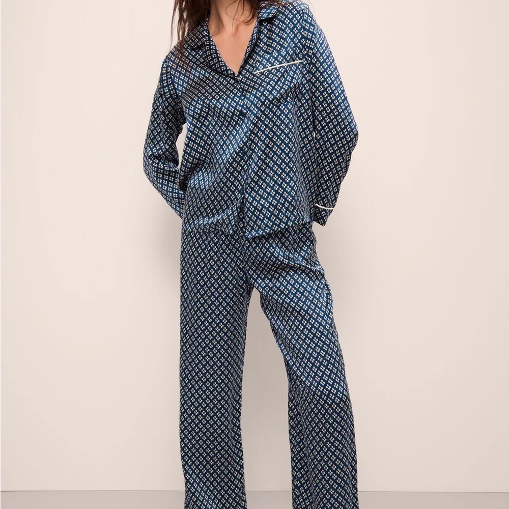 Inez Washable Silk Printed Long PJ Set